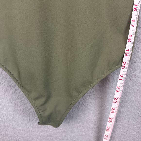 Free People Bodysuit Keep It Sleek Olive Green Thong Deep V Boho Versatile SZ S - Picture 5 of 9